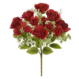 BUQUE ROSAS MICROP 15 BOTOES VERMELHO OUTONO 43CM FLORARTE