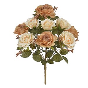 BUQUE ROSA DIANA 9BOTOES PESSEGO OUTONO CHA 40CM FLORARTE