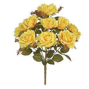 BUQUE ROSA DIANA 9 BOTOES AMARELO OUTONO CLARO 40CM