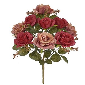 BUQUE ROSA DIANA X9 MARSALA OUTONO ROSA ANTIGO 40CM