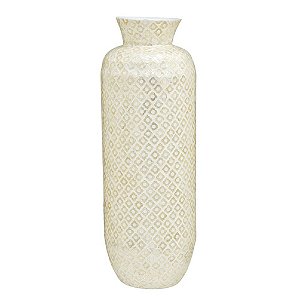 VASO DECORATIVO EM BAMBU CREME E MADREPEROLA 63,5CM