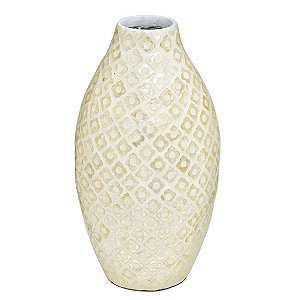 VASO DECORATIVO EM BAMBU CREME E MADREPEROLA  34CM