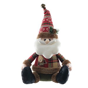 BONECO DECORATIVO PAPAI NOEL SENTADO COLORIDO 21CM