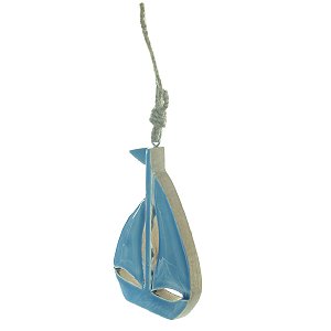 ESCULTURA BARCO DECORATIVO MADEIRA AZUL 15X11CM FLORARTE