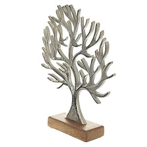 ESCULTURA ARVORE DA VIDA DECOR METAL PRATA FLORARTE 27CM