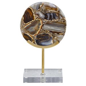 ESCULTURA DECORATIVA EM ACRILICO PEDRA E METAL MARROM 26CM
