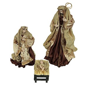 SAGRADA FAMILIA RESINA E TECIDO MARROM E DOURADO 40CM