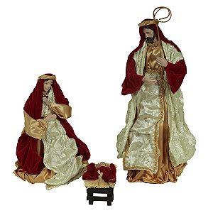 SAGRADA FAMILIA RESINA E TECIDO VERMELHO DOURADO 40CM
