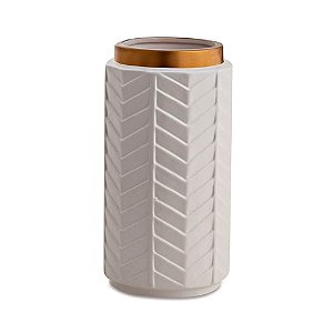 VASO EM CERAMICA BRANCO E DOURADO MART