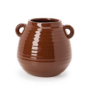 VASO COM ALÇAS EM CERAMICA MARROM MART 25CM