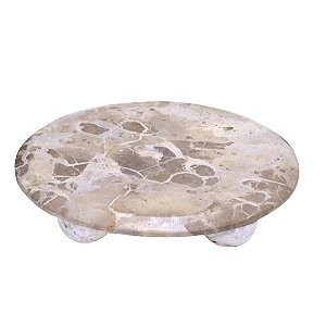 CENTRO DE MESA DECORATIVO EM MARMORE BEGE E MARROM 25CM