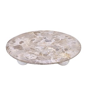 CENTRO DE MESA DECORATIVO EM MARMORE BEGE E MARROM 35CM