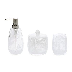 KIT EM VIDRO PARA BANHEIRO BRANCO MART - 3 PCS