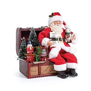 PAPAI NOEL COLECIONAVEL SENTADO BAU VRM/BCO 23cm