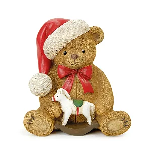 ESCULTURA URSO RESINA SENTADO MRR/BCO 10cm NATALINO