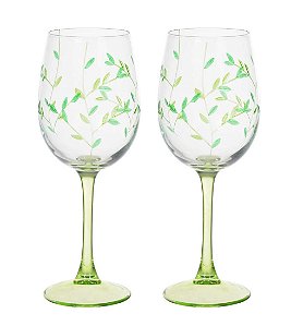 KIT 2 TACA VINHO BRANCO 420ml FOLHAS (VERDE) FLORARTE