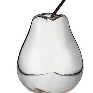 Escultura Decor Cerâmica Formato de Pêra Prata MART 14,5cm