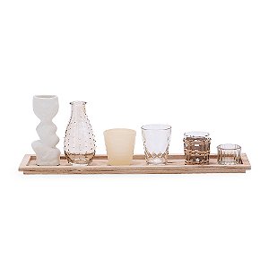 KIT 7PÇS VASOS BANDEJA E PORTA VELAS DECORATIVO MART