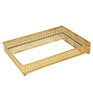 BANDEJA EM METAL DOURADO COM ESPELHO MART
