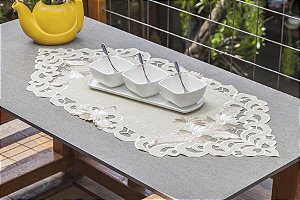 LINHA FLORAL CAMINHO MESA RENDADO LIMA 40X220CM BEGE JOLITEX