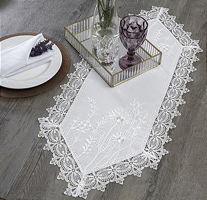 LINHA FLORAL CAMINHOS DE MESA ORLANDO 40X90CM BRANCO JOLITEX