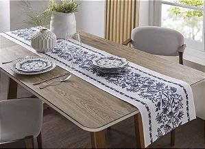 LINHA ATELIE TRILHO DE MESA HOLANDA 40X220CM BRANCO/AZUL