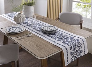 LINHA ATELIE TRILHO DE MESA HOLANDA 40X150CM BRANCO/AZUL