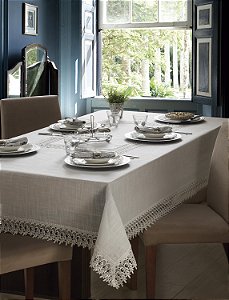 LINHA LUXO TOALHA MESA RENDADA DELHI 150X220CM BCO JOLITEX