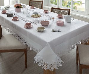 TOALHA DE MESA RENDADA 100%PES VENEZA 160X300CM BRANCO
