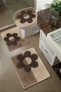 KIT 3 PÇS BANHEIRO TAPETE TOP PLUS AMOR PERFEITO PALHA/SISAL
