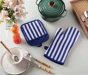 KIT LUVA+PEGADOR 18X33CM LISTRAS AZUL ESCURO JOLITEX