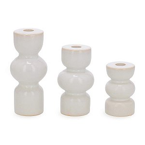 TRIO DE PORTA-VELAS  EM CERAMICA GEOMETRICO MART