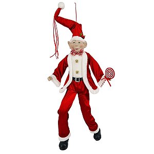 DUENDE PARA PENDURAR COM ROUPA VERMELHA E PIRULITO 80CM