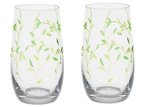 KIT 2 COPO LONGDRINK 400ml FOLHAS (VERDE) FLORARTE