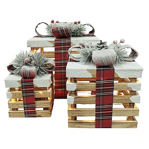 TRIO DE CAIXAS DE PRESENTES NATALINO COM LED