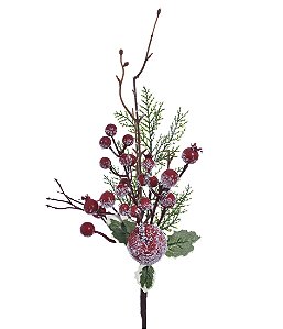 PICK NATALINO DECORATIVO  MACA E BERRIES VERMELHO 40cm
