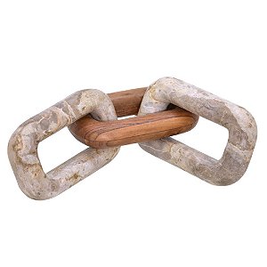 ESCULTURA CORRENTE DECOR MADEIRA E MARMORE BEGE MARROM 48CM