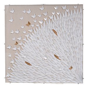 QUADRO DECORATIVO ACRILICO BRANCO COM BORBOLETAS  80cm