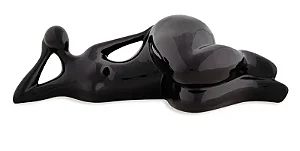 ESCULTURA MULHER EM PORCELANA PRETA MART 24cm