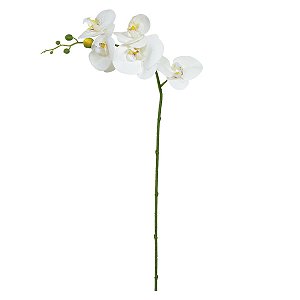 FLOR ORQUIDEA PHALAENOPSIS REAL TOQUE BRANCO AMARELO 65CM