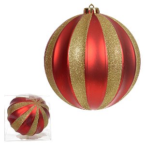BOLA DECORADA NATAL PVC (VERMELHO DOURADO) 15cm (FLORARTE) Vol. 10 a 11