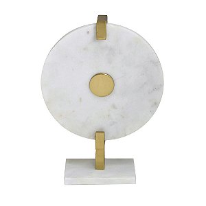 ESCULTURA DECORATIVA GEOMETRICA EM MARMORE E METAL 36CM