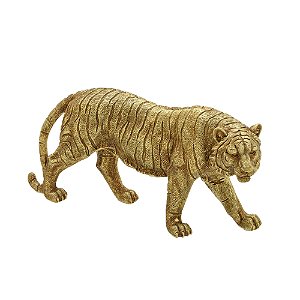 ESCULTURA TIGRE DECORATIVO DOURADO 29CM