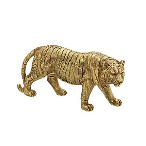 ESCULTURA TIGRE DECORATIVO DOURADO 25CM