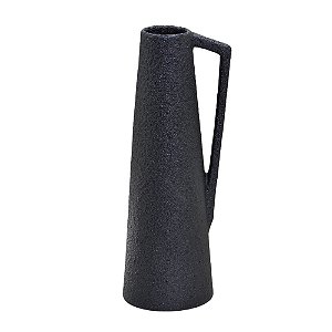 VASO DECORATIVO CERAMICA RUSTICO PRETO 34CM COM ALÇA