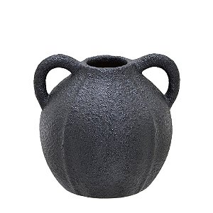 Vaso Decorativo em Cerâmica Fosca Preto com Alças Laterais
