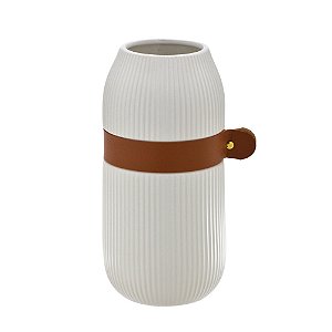 VASO DECORATIVO COM ALÇA DE COURO 25,5CM CERAMICA