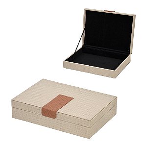 CAIXA DECORATIVA EM MDF E PU BEGE 28X20CM