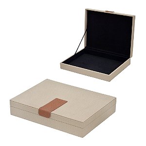CAIXA DECORATIVA EM MDF E PU BEGE 33X26CM