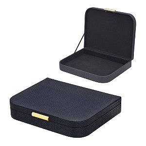 CAIXA DECORATIVA EM MDF E PU PRETO E DOURADO 33CM